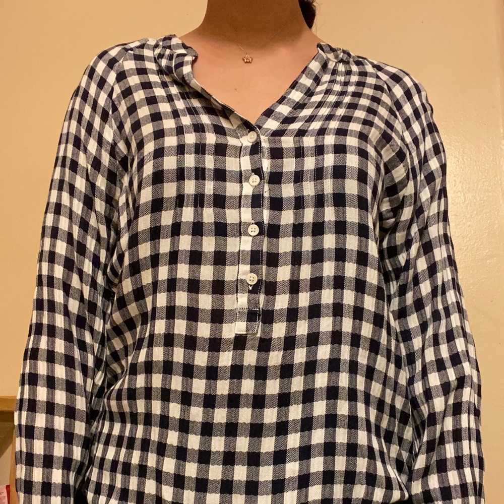 Navy Blue Checkered Long Sleeve